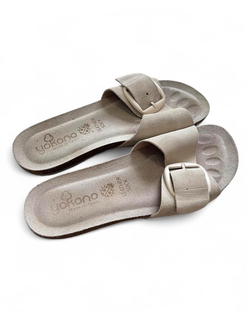 Yokono Light Taupe Slide Sandals with Adjustable Buckle